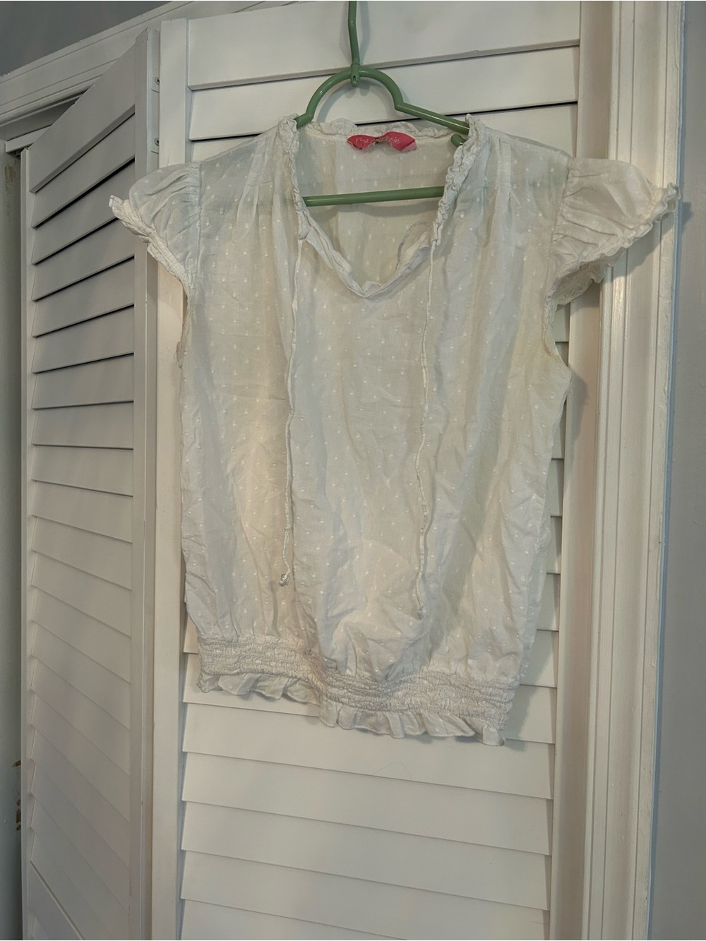 TRUE Y2K vintage Women’s White Swiss Dot Short Sleeve Blouse